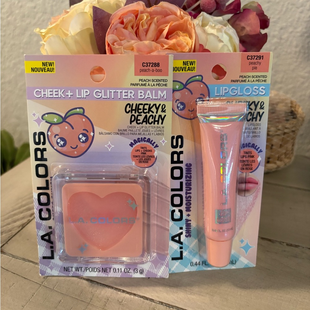 L.A. COLORS Cheek + Lip Glitter Balm & Lipgloss - Peach Duo